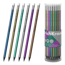 Чернографитный карандаш пластиковый ErichKrause JOY® Metallic, круглый, с ластиком, HB (в тубусе по 42 шт.)