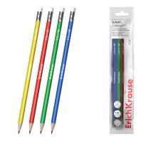 Набор из 4 чернографитных карандашей пластиковых ErichKrause Classic triangle, трехгранных, с ластиком, HB (в пакете)