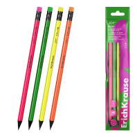 Набор из 4 чернографитных карандашей пластиковых ErichKrause JOY® Neon, круглых, с ластиком, HB (в пакете)