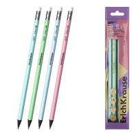 Набор из 4 чернографитных карандашей пластиковых ErichKrause JOY® Pastel, круглых, с ластиком, HB (в пакете)