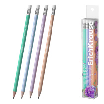 Набор из 12 чернографитных карандашей пластиковых ErichKrause JOY® Pastel Bloom, круглых, с ластиком, HB (в пэт-боксе)