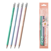 Набор из 4 чернографитных карандашей пластиковых ErichKrause JOY® Pastel Bloom, круглых, с ластиком, HB (в пакете)