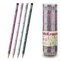Чернографитный карандаш пластиковый ErichKrause Floral Soul, круглый, с ластиком, НВ (в тубусе по 42 шт.)