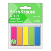 Клейкие закладки пластиковые ErichKrause Neon, 12х45 мм, 125 листов, 5 цветов