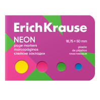 Клейкие закладки пластиковые ErichKrause Neon, 18.75x50 мм, 100 листов, 4 цвета, в картонной книжке