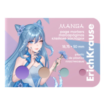 Клейкие закладки пластиковые ErichKrause Manga, 18.75x50 мм, 100 листов, 4 цвета, в картонной книжке