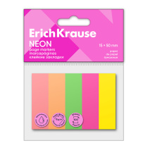 Клейкие закладки бумажные ErichKrause Neon, 15x50 мм, 500 листов, 5 цветов