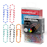 Скрепки металлические с виниловым покрытием ErichKrause Зебра, 28 мм, ассорти (в пластиковой коробке по 200 шт.)