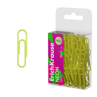 Скрепки металлические с виниловым покрытием ErichKrause Неон, 28 мм, желтый (в ПЭТ-боксе по 100 шт.)