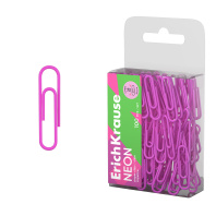 Скрепки металлические с виниловым покрытием ErichKrause Неон, 28 мм, розовый (в ПЭТ-боксе по 100 шт.)