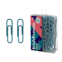 Скрепки металлические с виниловым покрытием ErichKrause Риф, 28 мм, бирюзовый (в пластиковой коробке по 100 шт.)