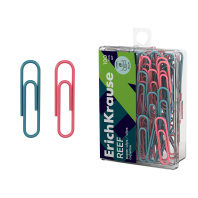 Скрепки металлические с виниловым покрытием ErichKrause Риф, 28 мм, ассорти (в пластиковой коробке по 100 шт.)