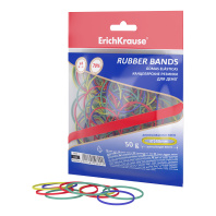 Канцелярские резинки для денег ErichKrause диаметр 40 мм/длина 60 мм, ассорти (в пакете с европодвесом по 50г.)