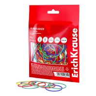 Канцелярские резинки для денег ErichKrause диаметр 60 мм/длина 100 мм, ассорти (в пакете с европодвесом по 50г.)