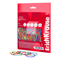 Канцелярские резинки для денег ErichKrause диаметр 60 мм/длина 100 мм, ассорти (в пакете с европодвесом по 100г.)