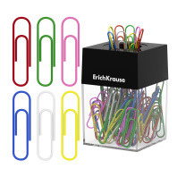 Диспенсер магнитный ErichKrause в наборе 100 цветных скрепок (в коробке по 1 шт.)