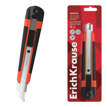 Нож канцелярский ErichKrause Arrow, с автоматической фиксацией лезвия, 18 мм, красный (в пластиковом блистере по 1 шт.)