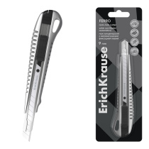 Нож канцелярский ErichKrause Ferro, с автоматической фиксацией лезвия, 9 мм, металлический (в пластиковом блистере по 1 шт.)