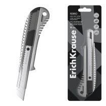 Нож канцелярский ErichKrause Ferro, с автоматической фиксацией лезвия, 18 мм,  металлический (в пластиковом блистере по 1 шт.)