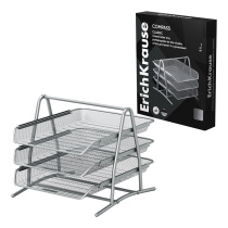 Лоток для бумаг 3-х уровневый металлический ErichKrause Compass, Classic, серебряный