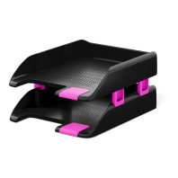 Набор из 2 пластиковых лотков для бумаг с боковыми креплениями ErichKrause® Forte, Accent, черный с розовой вставкой