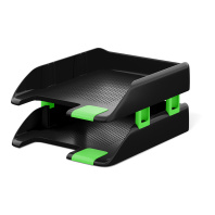 Набор из 2 пластиковых лотков для бумаг с боковыми креплениями ErichKrause® Forte, Accent, черный с зеленой вставкой Набор из 2 пластиковых лотков для бумаг с боковыми креплениями ErichKrause® Forte, Accent, черный с зеленой вставкой