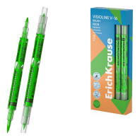 Двухсторонний текстмаркер ErichKrause Visioline V-16 Brush Neon, цвет чернил зеленый (в коробке по 12 шт.)