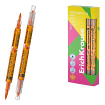 Двухсторонний текстмаркер ErichKrause Visioline V-16 Brush Neon, цвет чернил оранжевый (в коробке по 12 шт.)
