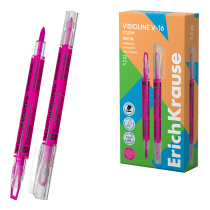 Двухсторонний текстмаркер ErichKrause Visioline V-16 Zoom Neon, цвет чернил розовый (в коробке по 12 шт.)