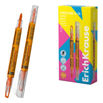 Двухсторонний текстмаркер ErichKrause Visioline V-16 Zoom Neon, цвет чернил оранжевый (в коробке по 12 шт.)