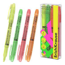 Набор из 4 текстмаркеров ErichKrause Visioline V-15 Neon Shine, цвет чернил ассорти (в пэт-боксе)