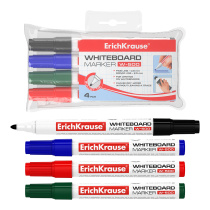 Набор из 4 маркеров для досок ErichKrause W-500, цвет чернил: черный, синий, красный, зеленый (в пвх-воллете)