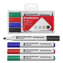 Набор из 4 маркеров для досок ErichKrause W-170, цвет чернил: черный, синий, красный, зеленый (в пвх-воллете)