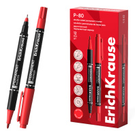 Двухсторонний перманентный маркер ErichKrause Double P-80, цвет чернил красный (в коробке по 12 шт.)
