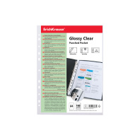 Набор перфофайлов пластиковых ErichKrause® Glossy Clear, 100 мкм, A4, прозрачный (в пакете по 100 шт.)