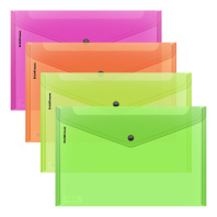 Папка-конверт на кнопке пластиковая ErichKrause Glossy Neon, A4, полупрозрачный, ассорти (в пакете по 24 шт.)