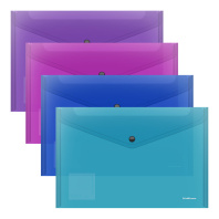 Папка-конверт на кнопке пластиковая ErichKrause Fizzy Vivid, A4, полупрозрачный, ассорти (в пакете по 24 шт.)
