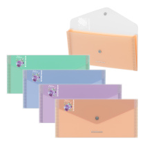 Папка-конверт на кнопке пластиковая ErichKrause Matt Pastel Bloom, с 3 цветными отделениями, Travel, прозрачный, ассорти (в пак. по 4 шт.)