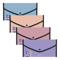 Папка-конверт на кнопке пластиковая ErichKrause Soft Manga, обшитая, Travel, непрозрачный, ассорти (в пакете по 4 шт.)