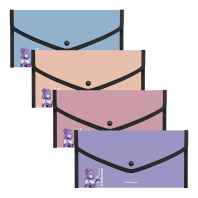 Папка-конверт на кнопке пластиковая ErichKrause Soft Manga, обшитая, Travel, непрозрачный, ассорти (в пакете по 4 шт.)