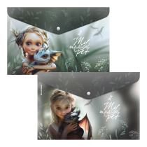 Папка-конверт на кнопке пластиковая ErichKrause Magic Pet, A4, ассорти (в пакете по 12 шт.)