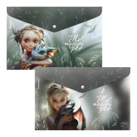 Папка-конверт на кнопке пластиковая ErichKrause Magic Pet, A4, ассорти (в пакете по 12 шт.)