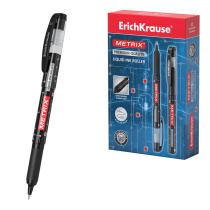 Ручка-роллер ErichKrause Metrix® с резиновым хватом Классика 0.5, цвет чернил черный (в коробке по 12 шт.)