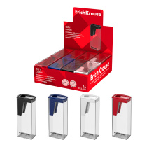 Точилка пластиковая ErichKrause Сити, Классика, с контейнером, ассорти (в коробке-дисплее по 16 шт)