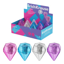 Точилка пластиковая ErichKrause Бриллиант, Блёстки, с контейнером, ассорти (в коробке-дисплее по 12 шт)