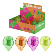 Точилка пластиковая ErichKrause Бриллиант, Неон, с контейнером, ассорти (в коробке-дисплее по 12 шт)
