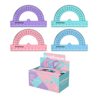 Транспортир пластиковый ErichKrause Пастель, 180°/10см, ассорти (в коробке-дисплее по 20 шт)