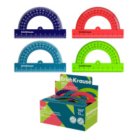 Транспортир пластиковый ErichKrause Риф, 180°/10см, ассорти (в коробке-дисплее по 20 шт)